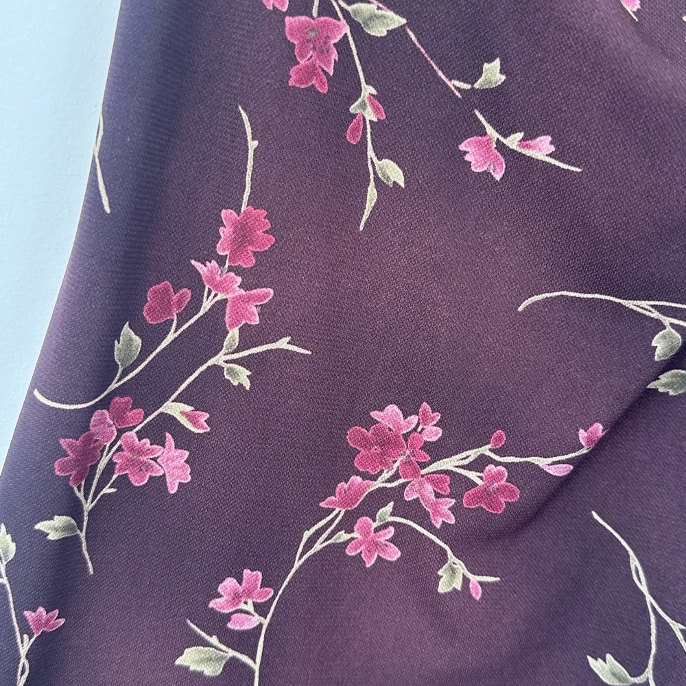 Vintage Y2k Teeze Me Deep Burgundy Dainty Pink Floral Fitted Dress - Picture 5 of 14